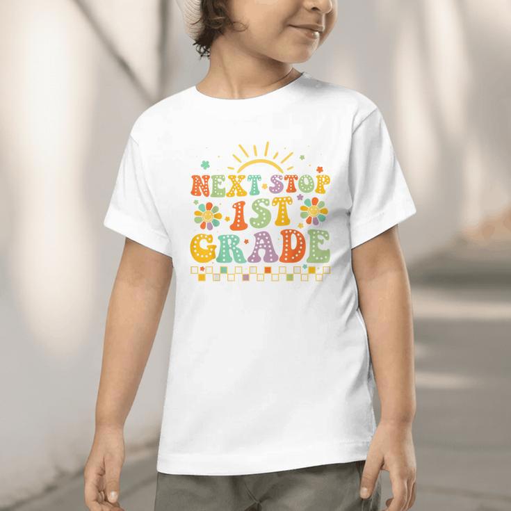 Next Stop 1st Grade Groovy Retro First Grade Back To School Graphic Toddler T-Shirt Next Stop 1st Grade Groovy Retro First Grade Back To School Graphic Toddler T-Shirt