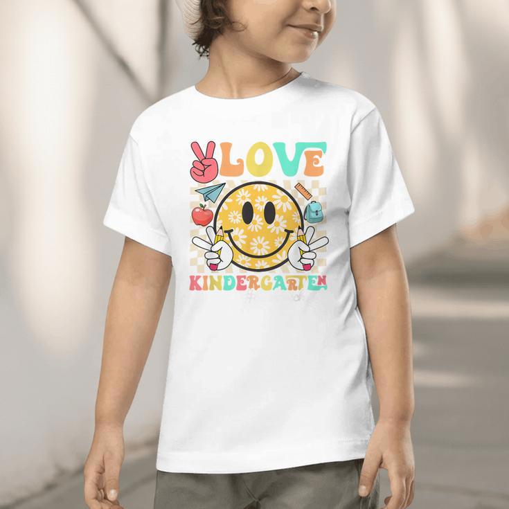 Peace Love Kindergarten Smile Face Back To School Girls Kids Graphic Toddler T-Shirt