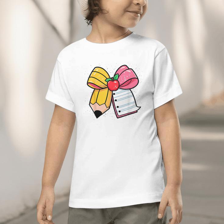 Pencil Coquette Bow Happy First Day Of School Back To School Graphic Toddler T-Shirt Pencil Coquette Bow Happy First Day Of School Back To School Graphic Toddler T-Shirt