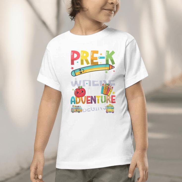 Pre-K Where The Adventure Begins First Day & Back To School Graphic Toddler T-Shirt Pre-K Where The Adventure Begins First Day & Back To School Graphic Toddler T-Shirt