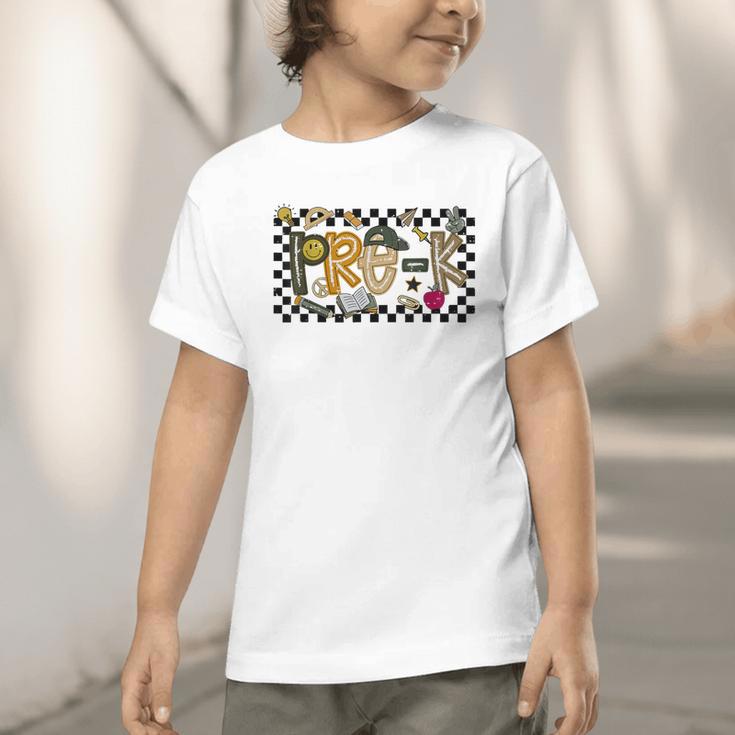 Retro Checkered Back To School Pre K Dude Cute Kid Preschool Graphic Toddler T-Shirt