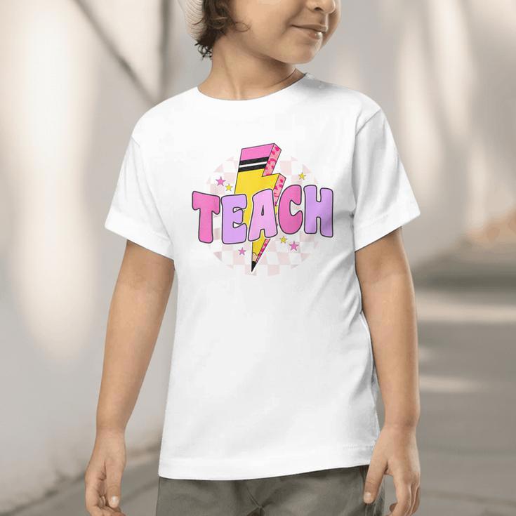 Retro Checkered Teach Pencil Lightning Back To School Graphic Toddler T-Shirt Retro Checkered Teach Pencil Lightning Back To School Graphic Toddler T-Shirt