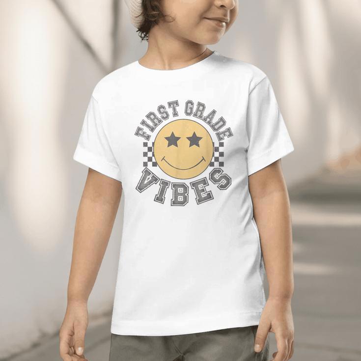 Retro First Grade Vibes Smile Face Back To School 1st Grade Graphic Toddler T-Shirt Retro First Grade Vibes Smile Face Back To School 1st Grade Graphic Toddler T-Shirt