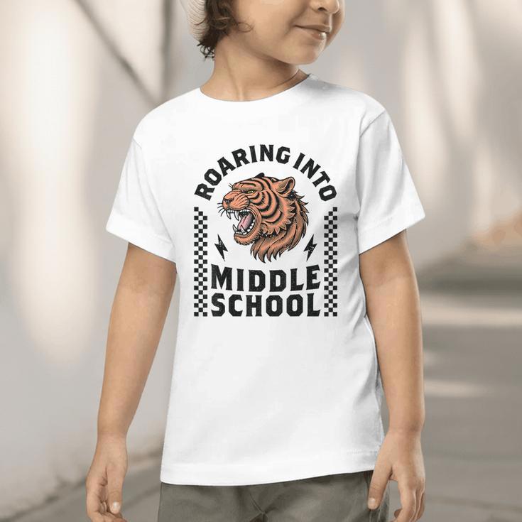 Roaring Into Middle School Tiger Back To School Boy Girl Kid Graphic Toddler T-Shirt Roaring Into Middle School Tiger Back To School Boy Girl Kid Graphic Toddler T-Shirt