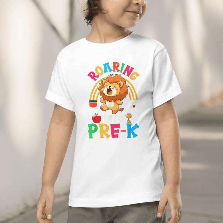 Roaring Into Pre-Kindergarten Lion Pre K Back To School Graphic Toddler T-Shirt