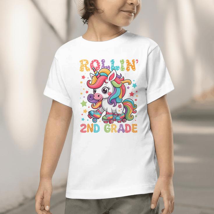 Second Grade Back To School First Day Girls Rollin Unicorn Graphic Toddler T-Shirt