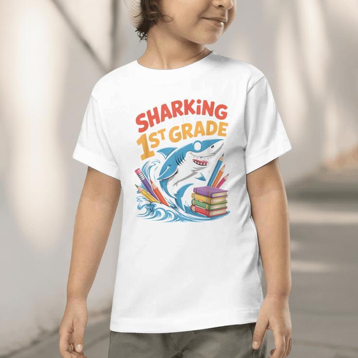 Sharking Into 1st Grade Back To School Shark Graphic Toddler T-Shirt Sharking Into 1st Grade Back To School Shark Graphic Toddler T-Shirt