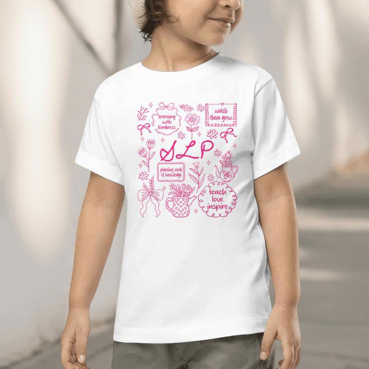 SLP Love Inspire Teach Pink Bow Back To School Graphic Toddler T-Shirt SLP Love Inspire Teach Pink Bow Back To School Graphic Toddler T-Shirt