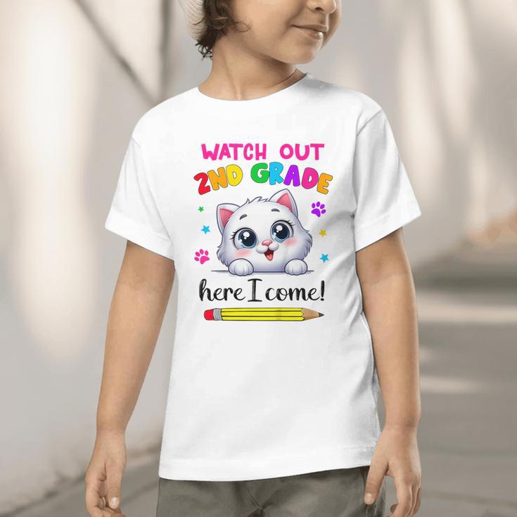Watch Out 2nd Grade Here I Come Girls Cat Back To School Graphic Toddler T-Shirt