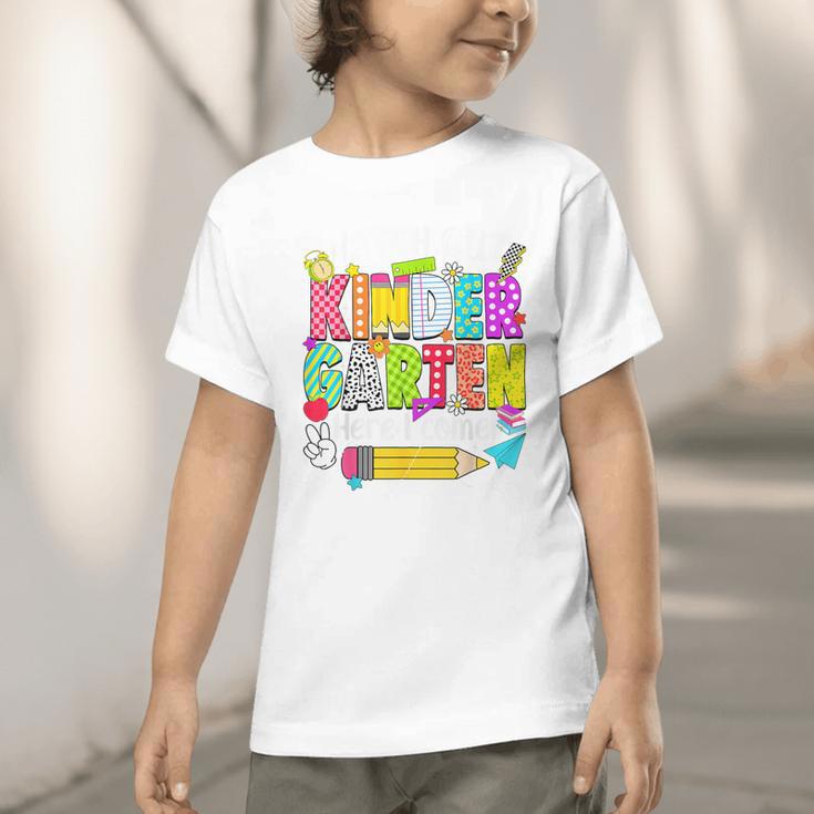 Watch Out Kindergarten Here I Come Kinder Back To School Graphic Toddler T-Shirt Watch Out Kindergarten Here I Come Kinder Back To School Graphic Toddler T-Shirt
