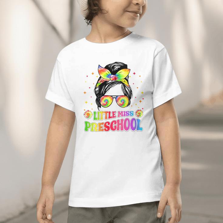 Women's Little Miss Preschool Messy Bun Tie Dye Back To School Girls Graphic Toddler T-Shirt