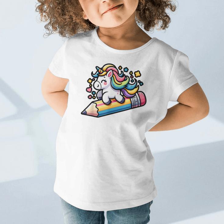 Back To School Unicorn Riding A Pencil Graphic Toddler T-Shirt