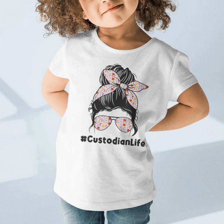 Custodian Life Messy Bun Hair Glasses Leopard Back To School Graphic Toddler T-Shirt Custodian Life Messy Bun Hair Glasses Leopard Back To School Graphic Toddler T-Shirt