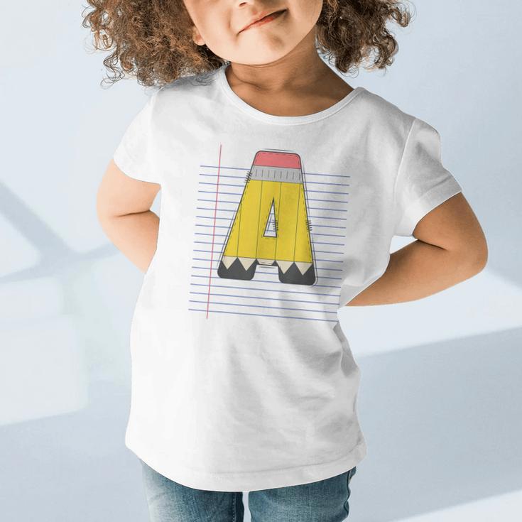 Cute Yellow School Pencil Alphabet Letter A Back To School Graphic Toddler T-Shirt