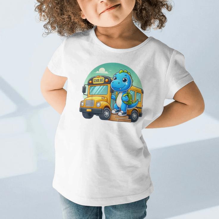 Dinosaur Kids Riding a Bus Back To School Ready To Crush Graphic Toddler T-Shirt