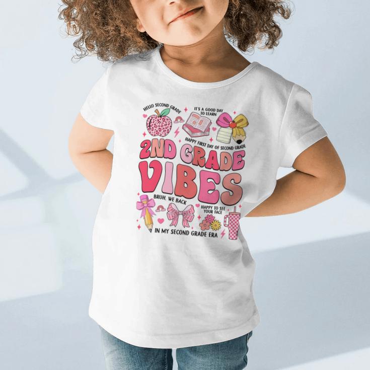 Girls 2nd Grade Vibes Coquette Pink Bow Back To School Graphic Toddler T-Shirt Girls 2nd Grade Vibes Coquette Pink Bow Back To School Graphic Toddler T-Shirt