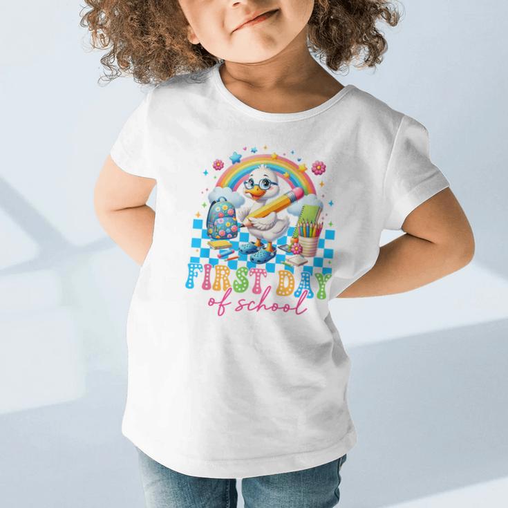 Happy First Day Of School Goose Cute Duck Back To School Graphic Toddler T-Shirt Happy First Day Of School Goose Cute Duck Back To School Graphic Toddler T-Shirt