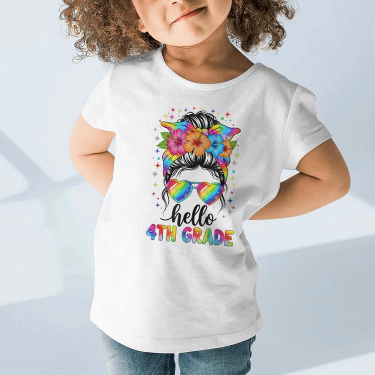 Hello 4th Grade Messy Bun Girls Back To School First Day Graphic Toddler T-Shirt Hello 4th Grade Messy Bun Girls Back To School First Day Graphic Toddler T-Shirt