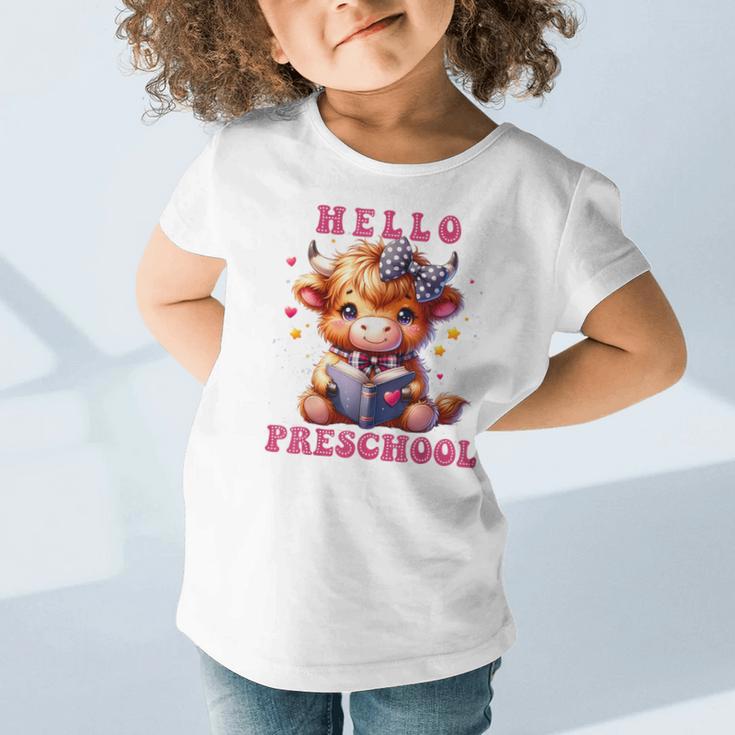Hello Preschool Cute Highland Cow Lover Back To School Graphic Toddler T-Shirt Hello Preschool Cute Highland Cow Lover Back To School Graphic Toddler T-Shirt