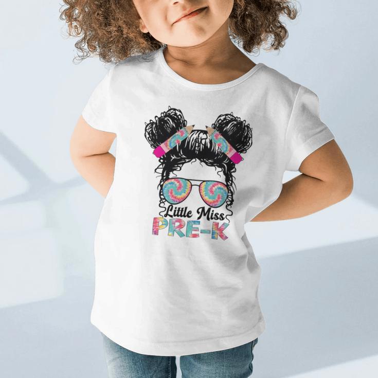 Little Miss Pre-K Girls Back To School Messy Bun Performance Graphic Toddler T-Shirt