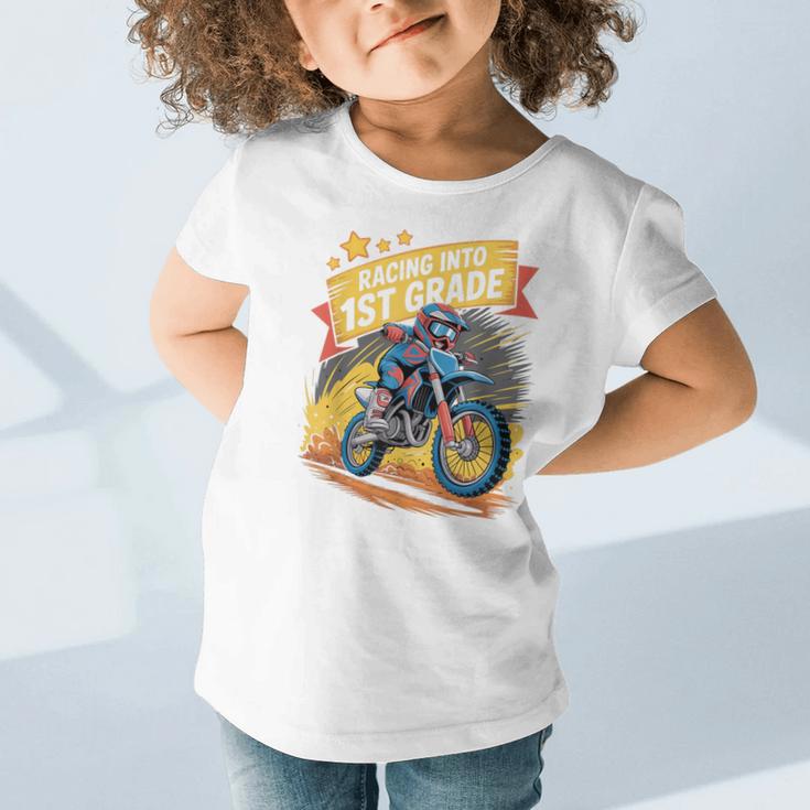 Motocross Dirt Bike Back To School Racing Into 1st Grade Graphic Toddler T-Shirt Motocross Dirt Bike Back To School Racing Into 1st Grade Graphic Toddler T-Shirt
