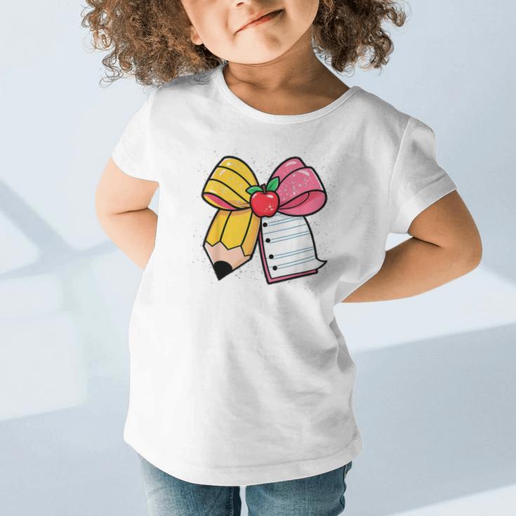 Pencil Coquette Bow Happy First Day Of School Back To School Graphic Toddler T-Shirt Pencil Coquette Bow Happy First Day Of School Back To School Graphic Toddler T-Shirt
