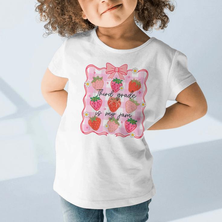 Preppy Back To School 3rd Grade Is My Jam Strawberry Bow Graphic Toddler T-Shirt Preppy Back To School 3rd Grade Is My Jam Strawberry Bow Graphic Toddler T-Shirt