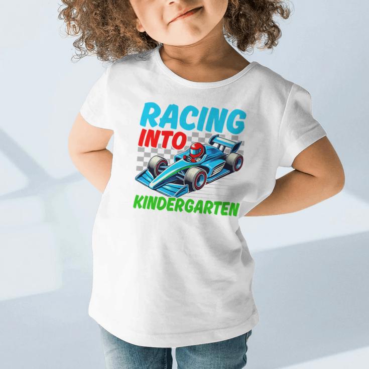 Racing Into Kindergarten Race Car Driver Back To School Performance Graphic Toddler T-Shirt