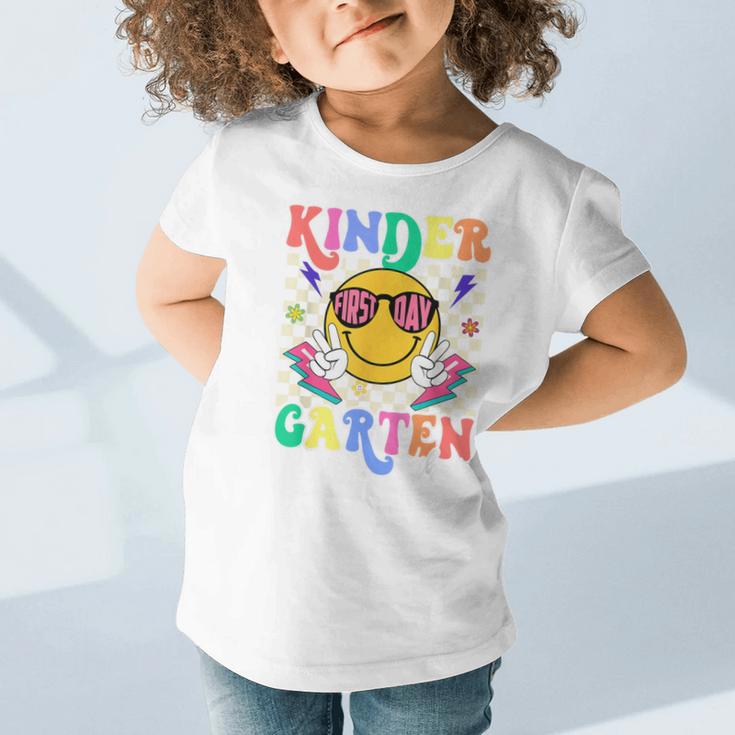 Retro Groovy Kinder Garten Vibes Smile Team Back To School Graphic Toddler T-Shirt Retro Groovy Kinder Garten Vibes Smile Team Back To School Graphic Toddler T-Shirt