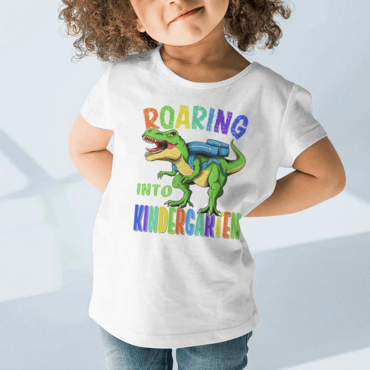 Roaring Into Kindergarten DinosaurRex Back To School Boys Performance Graphic Toddler T-Shirt