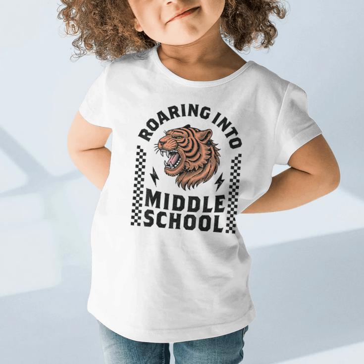 Roaring Into Middle School Tiger Back To School Boy Girl Kid Graphic Toddler T-Shirt Roaring Into Middle School Tiger Back To School Boy Girl Kid Graphic Toddler T-Shirt
