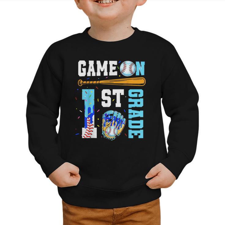 1st Grade Back To School Baseball Drip Ice Cream Game On Graphic Toddler Sweatshirt