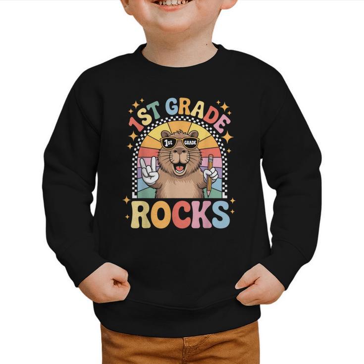 Back To School 1st Grade Capybara First Grade Rocks Graphic Toddler Sweatshirt