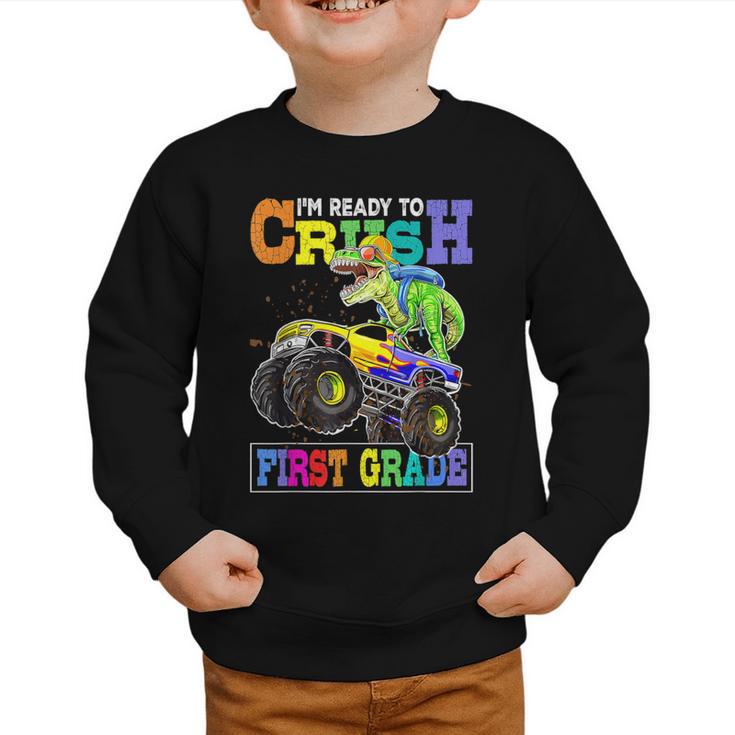 Back To School Boy Dinosaur I'm Ready To Crush First Grade Graphic Toddler Sweatshirt Back To School Boy Dinosaur I'm Ready To Crush First Grade Graphic Toddler Sweatshirt