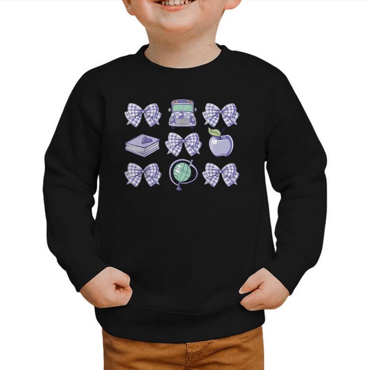Back To School Coquette Bow Gingham First Day Of School Bows Graphic Toddler Sweatshirt