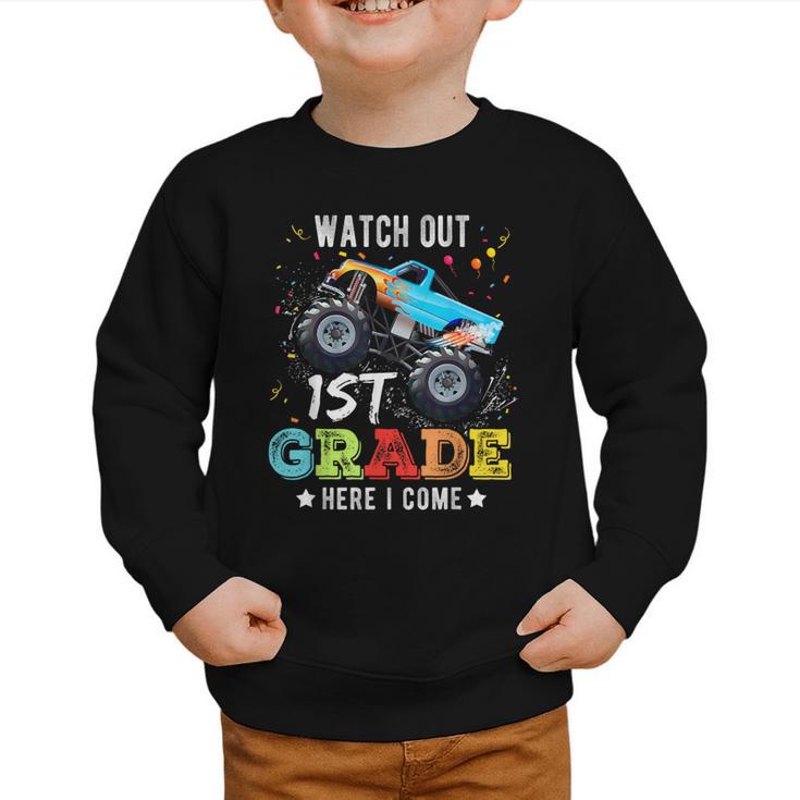 Back To School First Grade Here I Come For Boy Kids Truck Graphic Toddler Sweatshirt