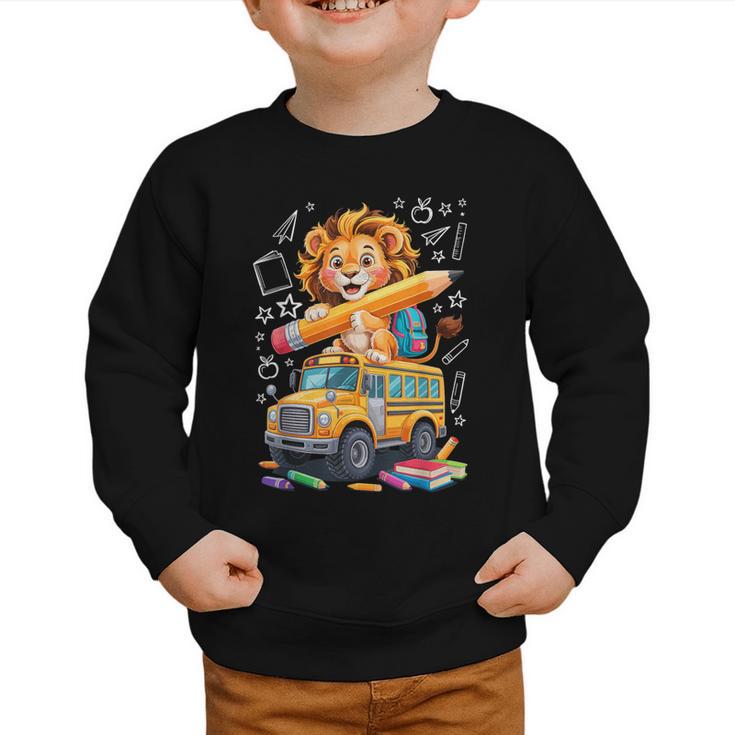 Back To School Lion School Bus 100 Days Of School Graphic Toddler Sweatshirt