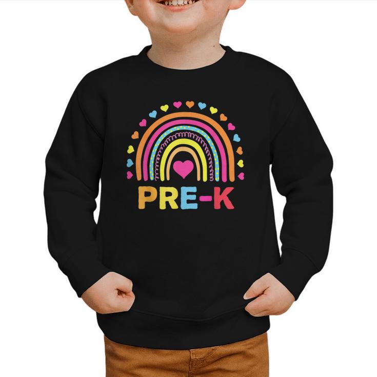 Back To School Shirt Rainbow Happy First Day Of Pre-K Graphic Toddler Sweatshirt