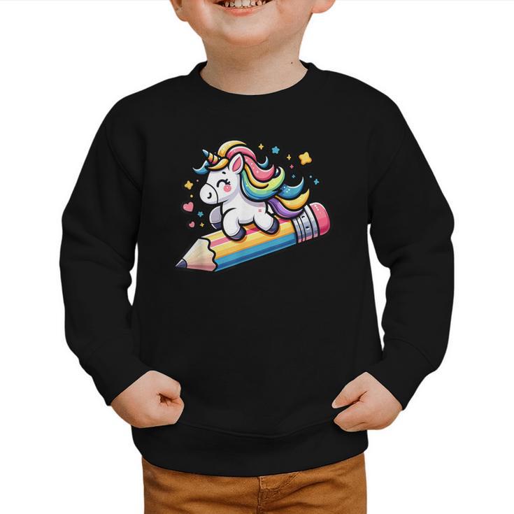 Back To School Unicorn Riding A Pencil Graphic Toddler Sweatshirt Back To School Unicorn Riding A Pencil Graphic Toddler Sweatshirt