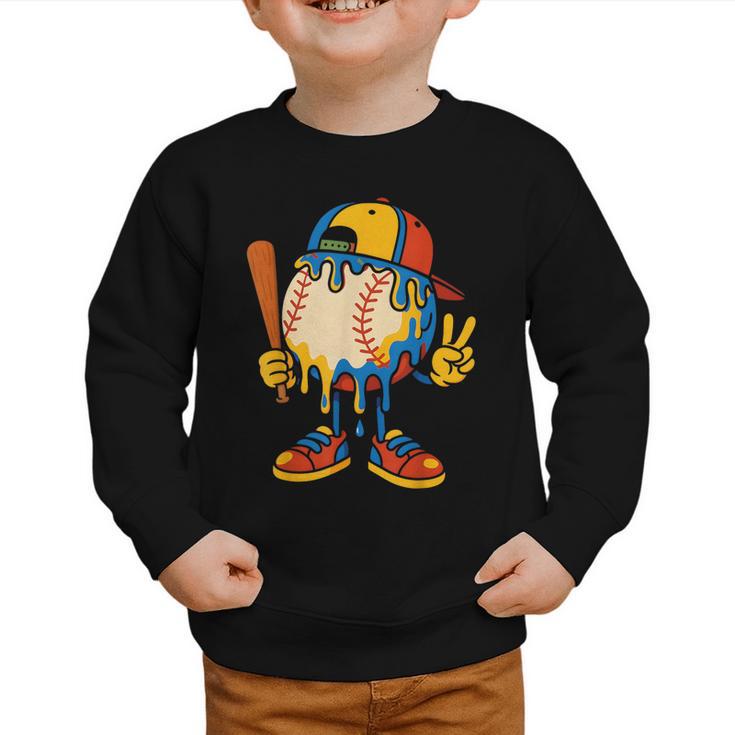 Baseball Ice Cream Drip Youth Back To School Baseball Stuff Graphic Toddler Sweatshirt