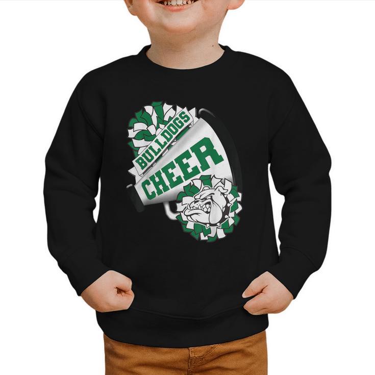 Bulldogs Cheerleading Back To School Cheer Team Spirit Green Graphic Toddler Sweatshirt