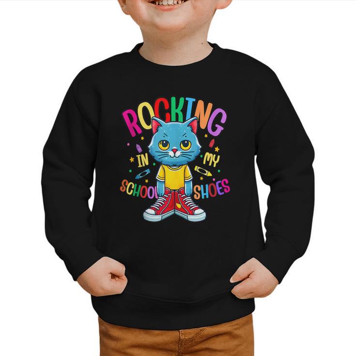 Cat Rocking I n My School Shoes Back To School Student Graphic Toddler Sweatshirt