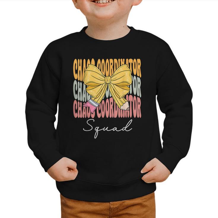 Chaos Coordinator Squad Groovy Coquette Bow Back To School Graphic Toddler Sweatshirt