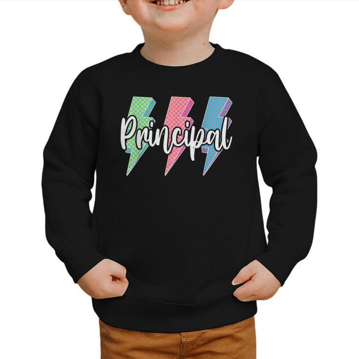 Checkered Principal Lightning Bolt Back To School Graphic Toddler Sweatshirt