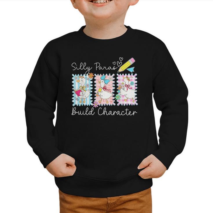 Coquette Back To School Silly Paras Build Character Graphic Toddler Sweatshirt