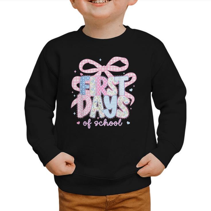 Coquette Bow Happy First Day Of School Back To School Retro Graphic Toddler Sweatshirt