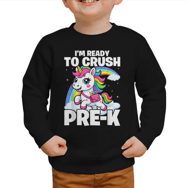 Crush Pre-K Girls Back To School Unicorn First Day Preschool Graphic Toddler Sweatshirt