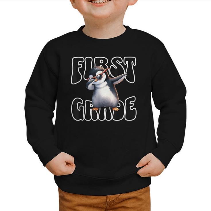 Cute Dabbing Penguin First Grade Back To School Graphic Toddler Sweatshirt