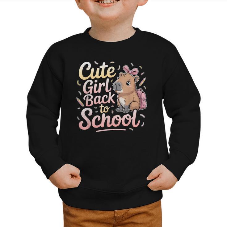 Cute Girl Back To School Capybara First Day Of School Kids Graphic Toddler Sweatshirt