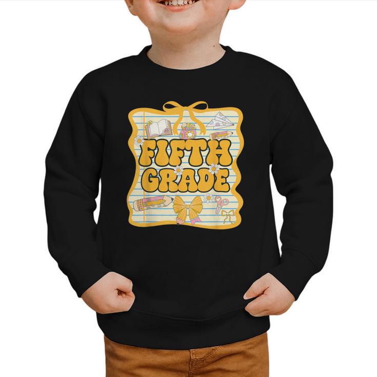 Fifth Grade Back To School Kids Girls Bow 5th Grade Groovy Graphic Toddler Sweatshirt